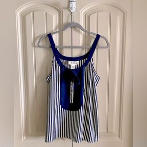 BB Dakota Navy and Ivory Striped Nautical Inspired Tank Top with Bow Front Tie
